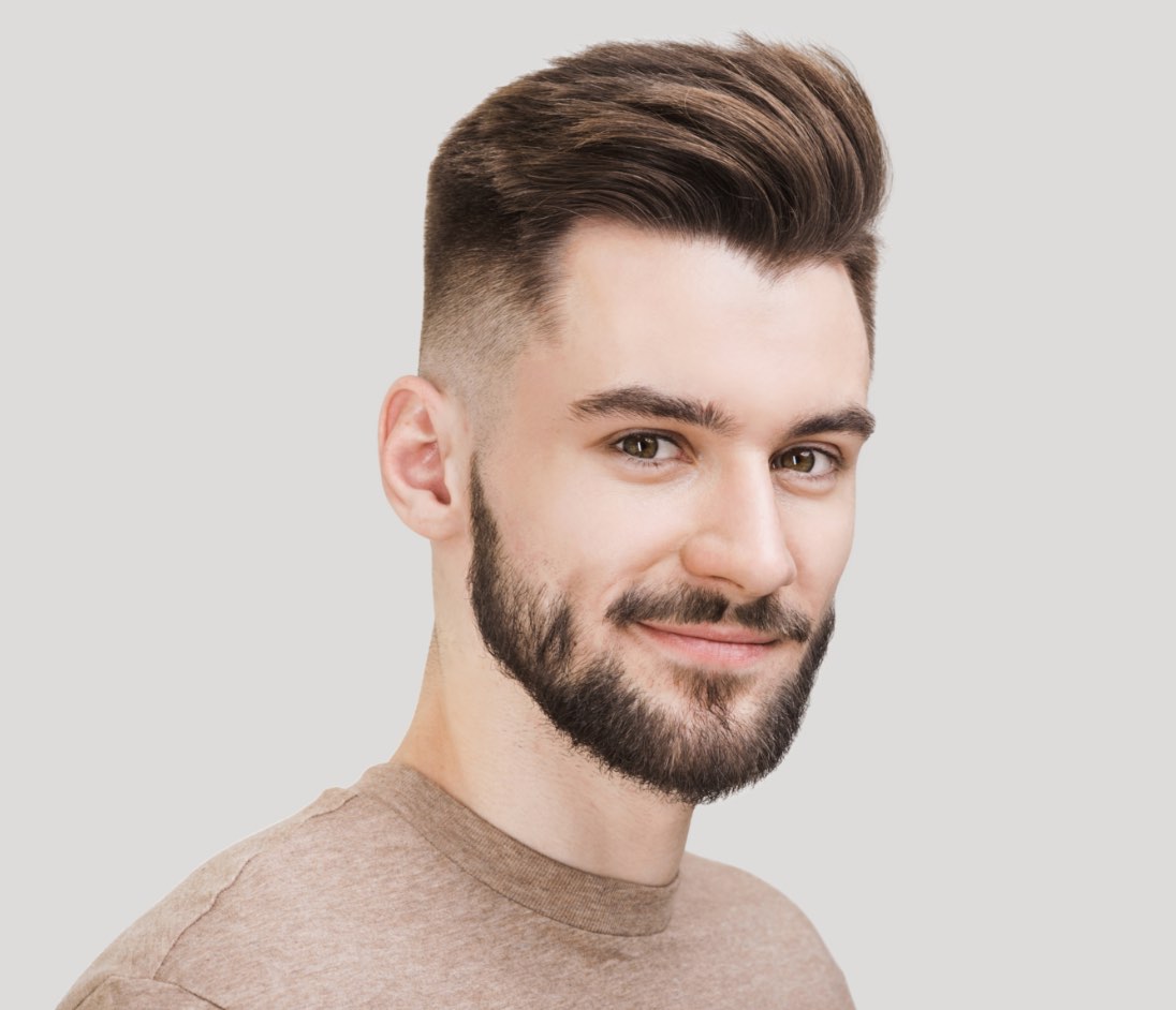 Man with slick, fresh haircut from Lemon Tree Hair Salons.